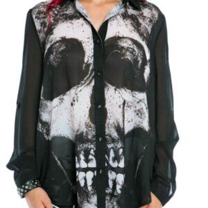 Iron Fist Y2K Goth Skull Sheer Blouse Top XS SMALL